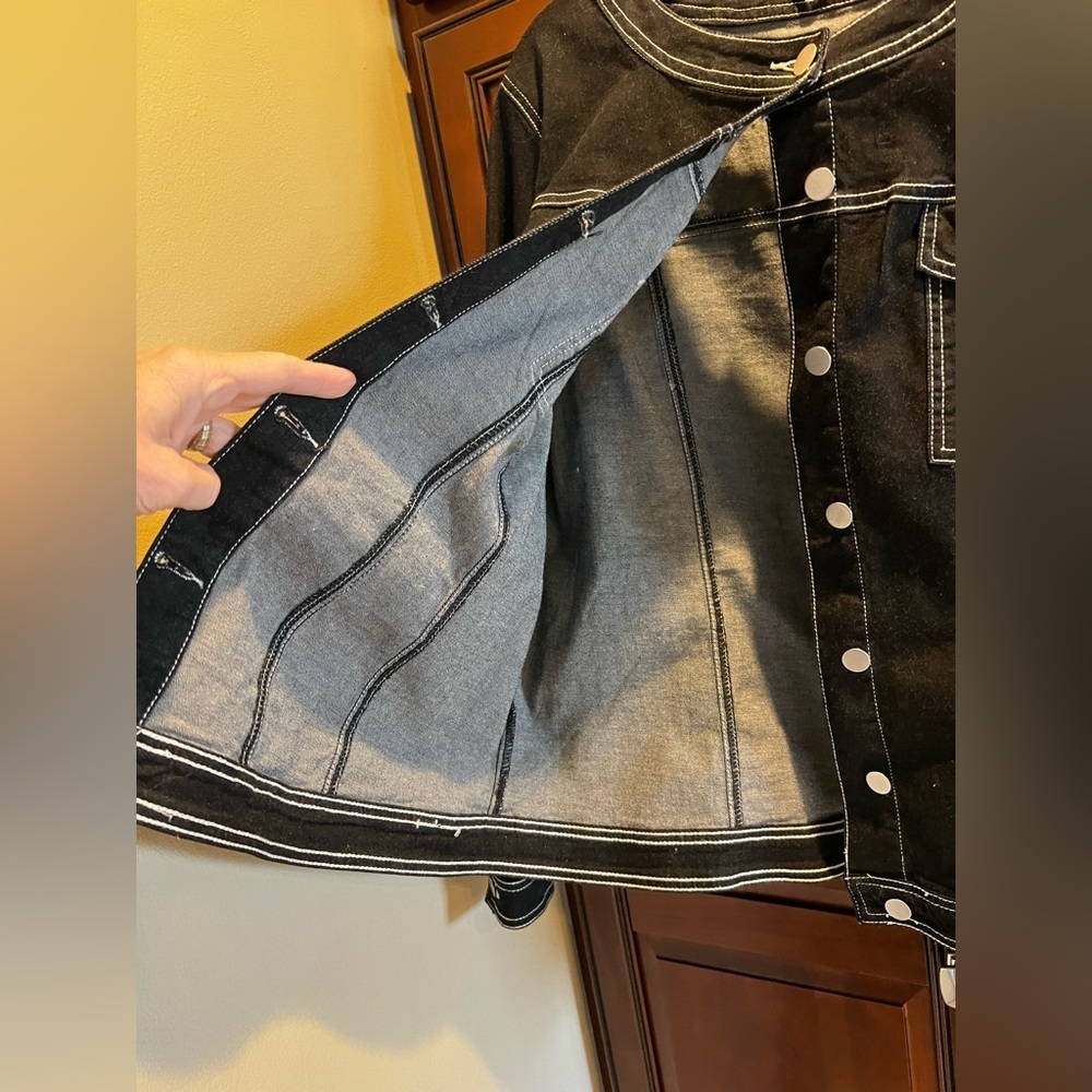 Agnes Orinda Black Stretch Denim Jacket - 2XL - Picture 6 of 9